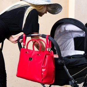 Red Leather Diaper Bag for Baby with Removable Inner to convert to Fashion Bag